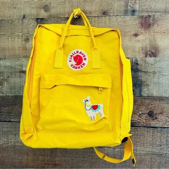 Unisex Fjallraven Kanken Yellow Backpack W Llama Patch - Picture 1 of 11